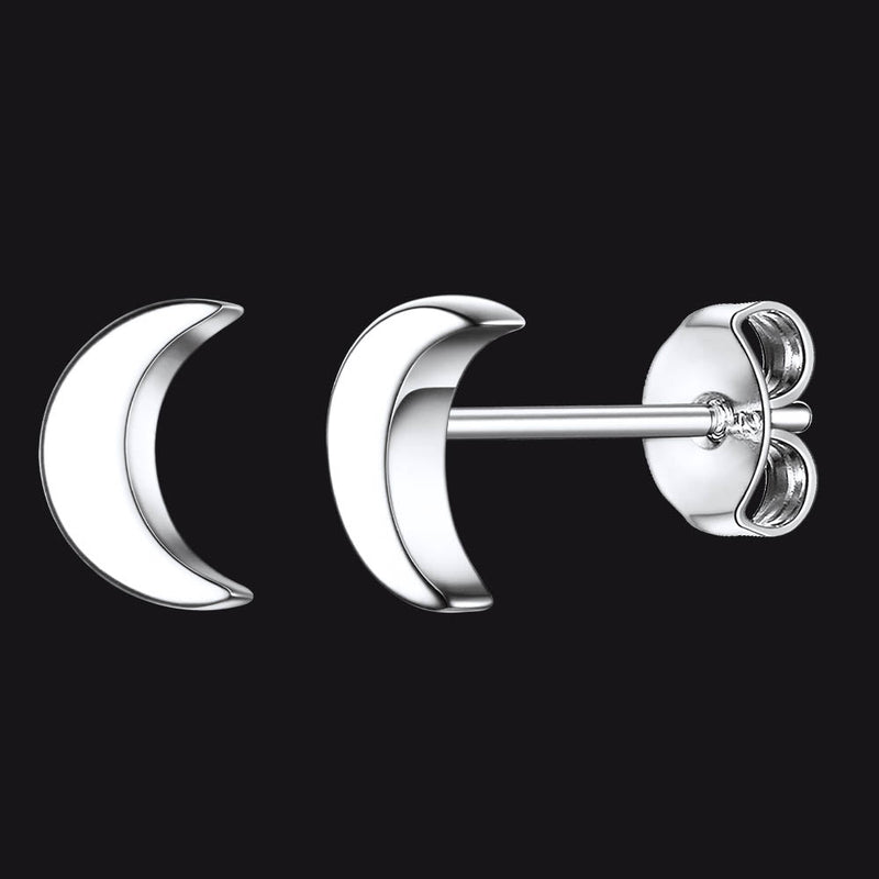Sterling Silver Moon Stud Earrings for