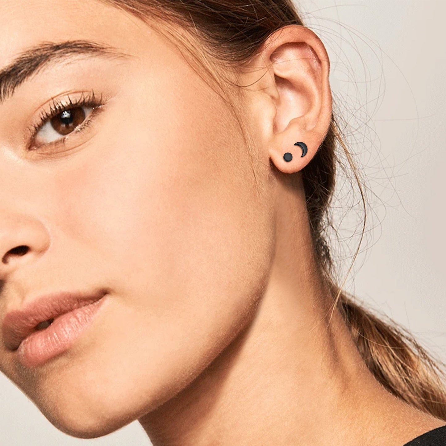 Sterling Silver Moon Stud Earrings for