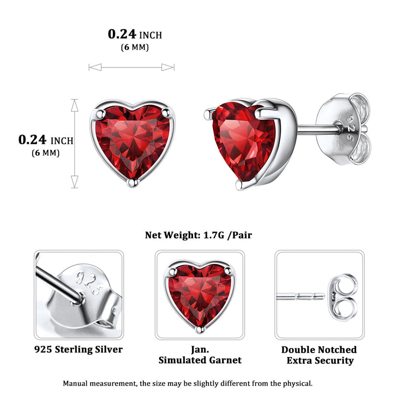 Silver Heart Birthstone Stud Earrings for