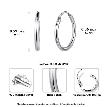 Classic Sterling Silver Piercing Hollow Hoop Earrings for