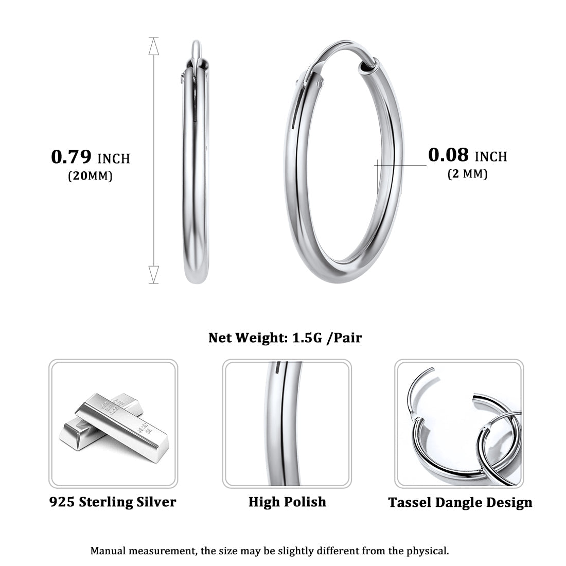 Sterling Silver Thin Hoop Earrings for