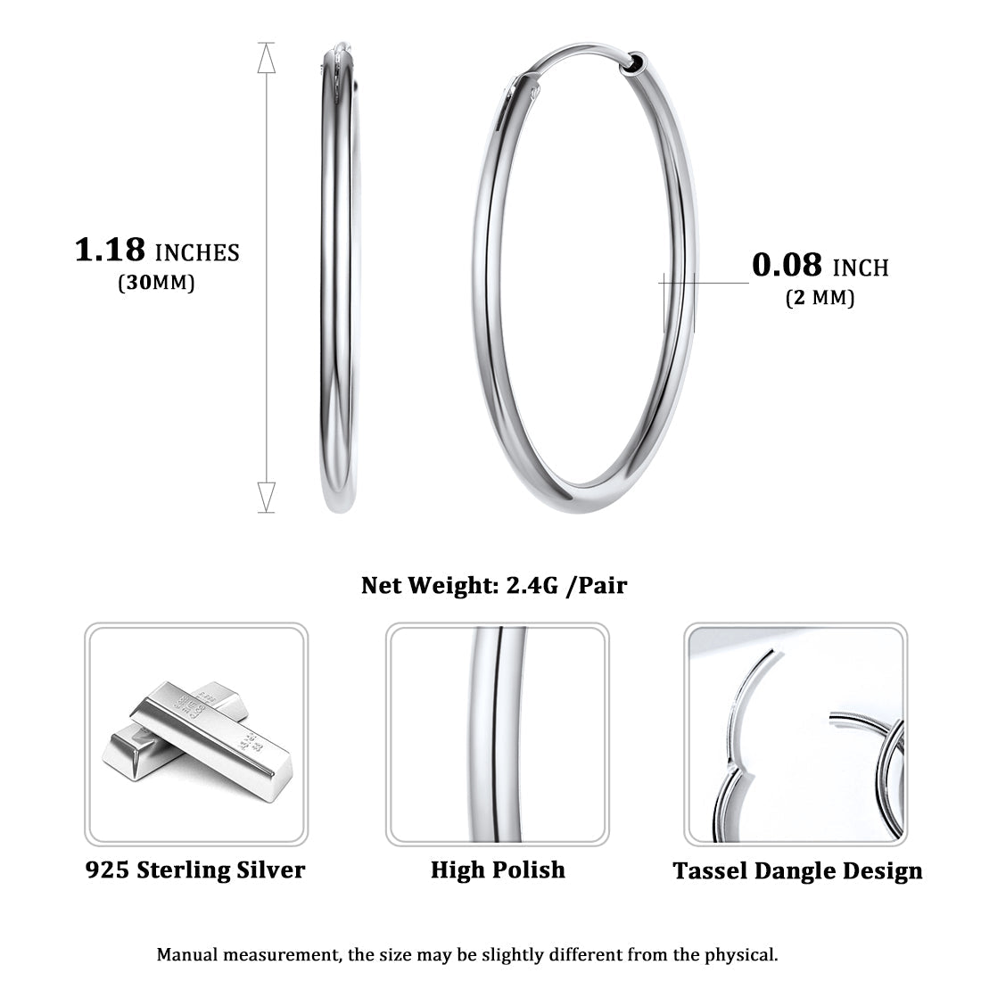 Sterling Silver Thin Hoop Earrings for