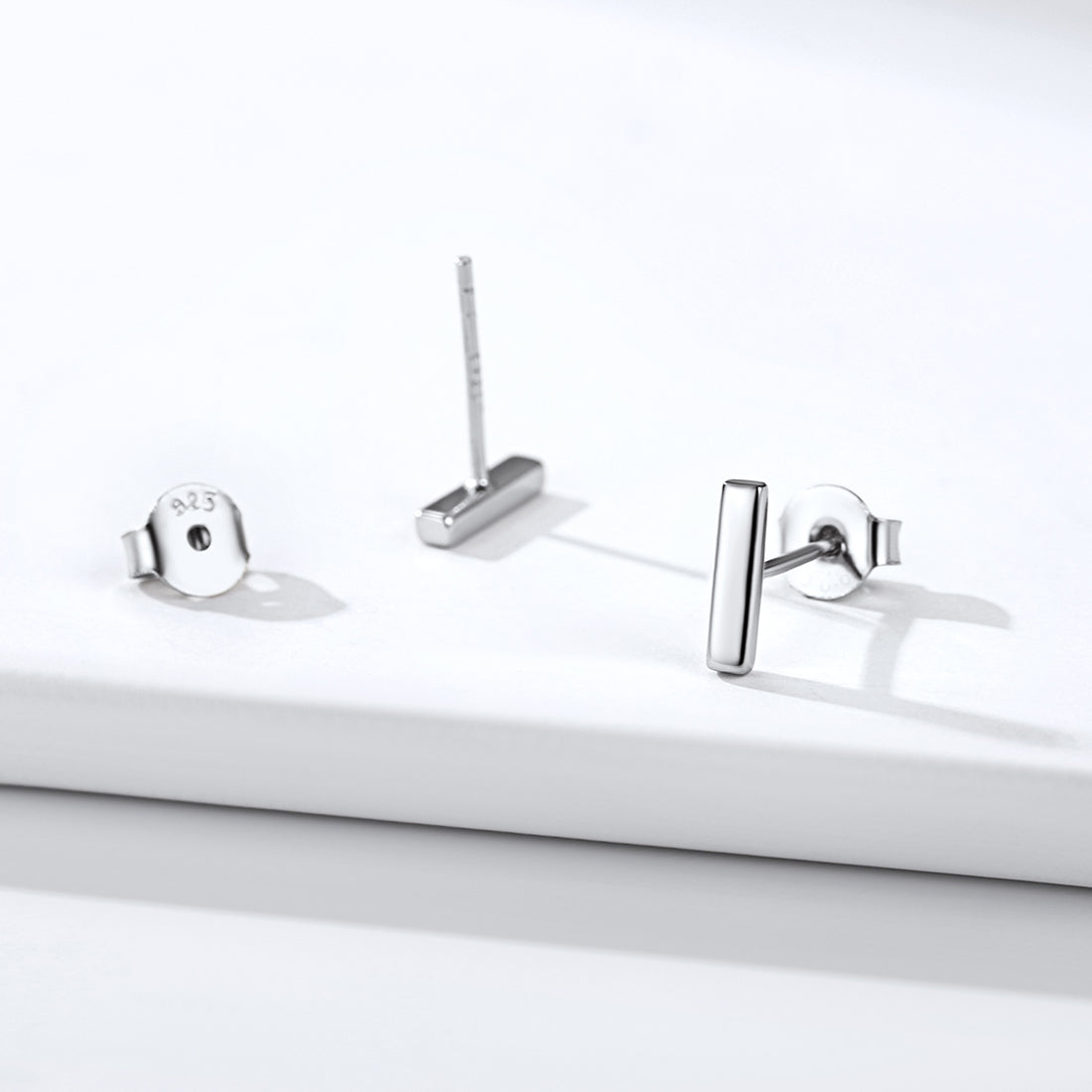 Sterling Silver Simple Bar Stud Earrings for