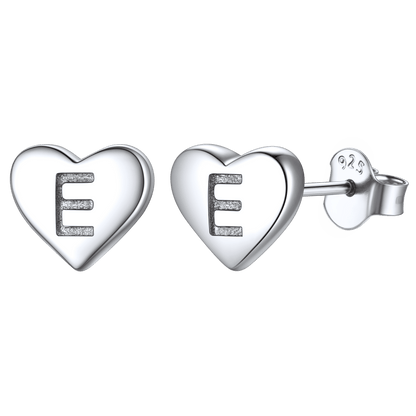 Sterling Silver Heart Initial Letter Stud Earrings for Girl Baby