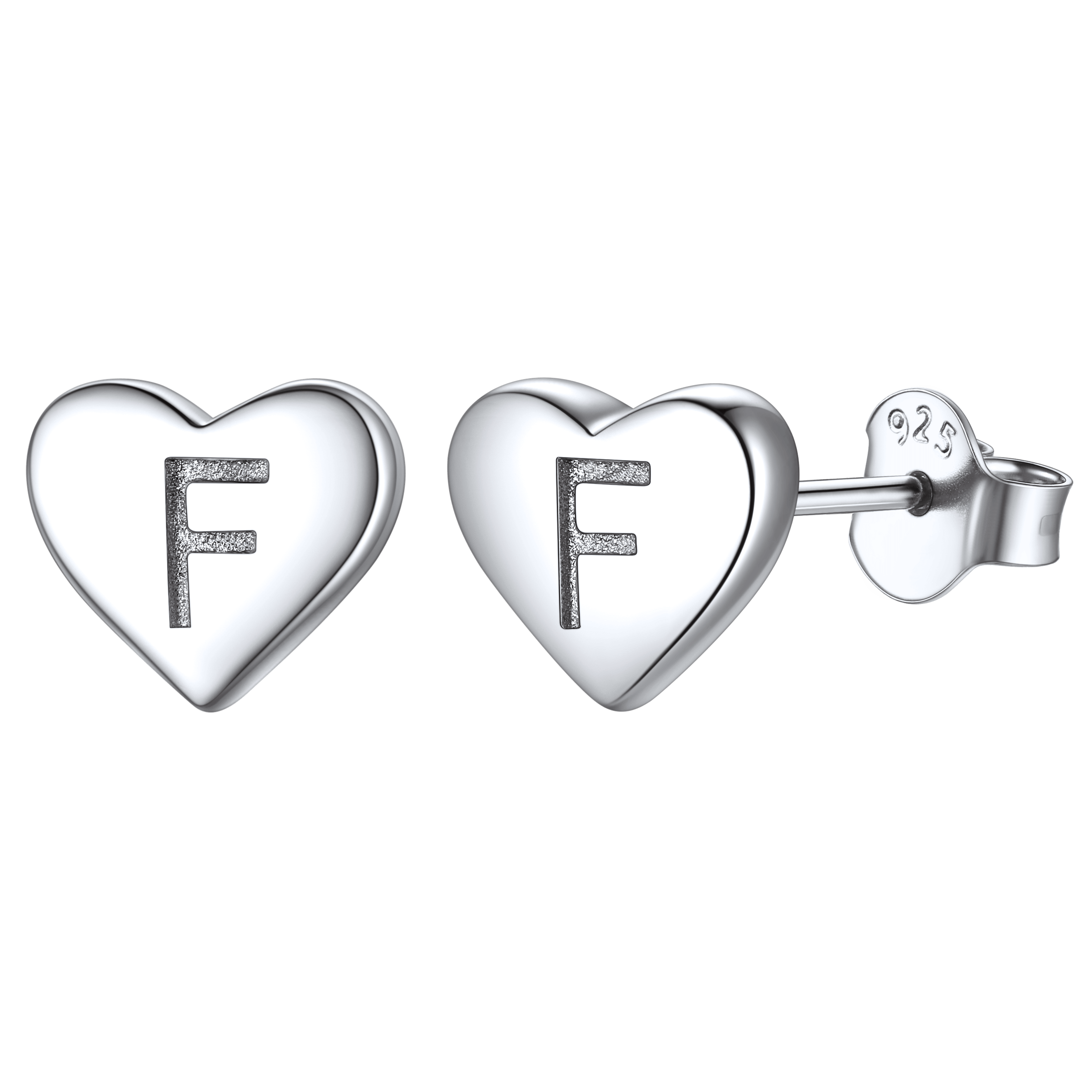 Sterling Silver Heart Initial Letter Stud Earrings for Girl Baby