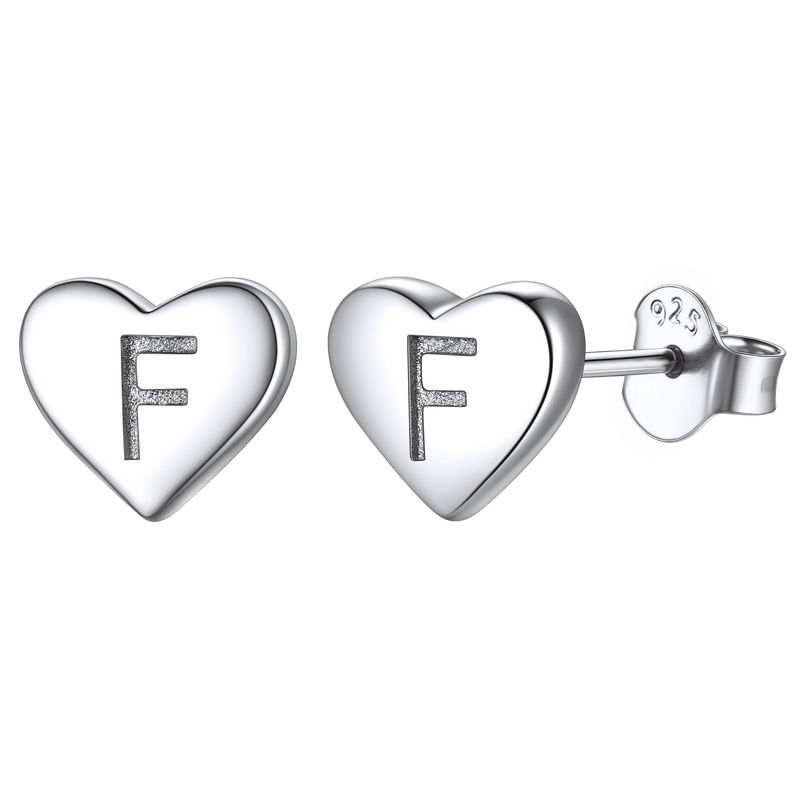 Sterling Silver Heart Initial Letter Stud Earrings for Girl Baby
