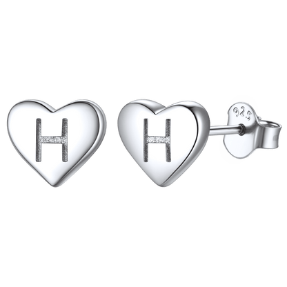 Sterling Silver Heart Initial Letter Stud Earrings for Girl Baby