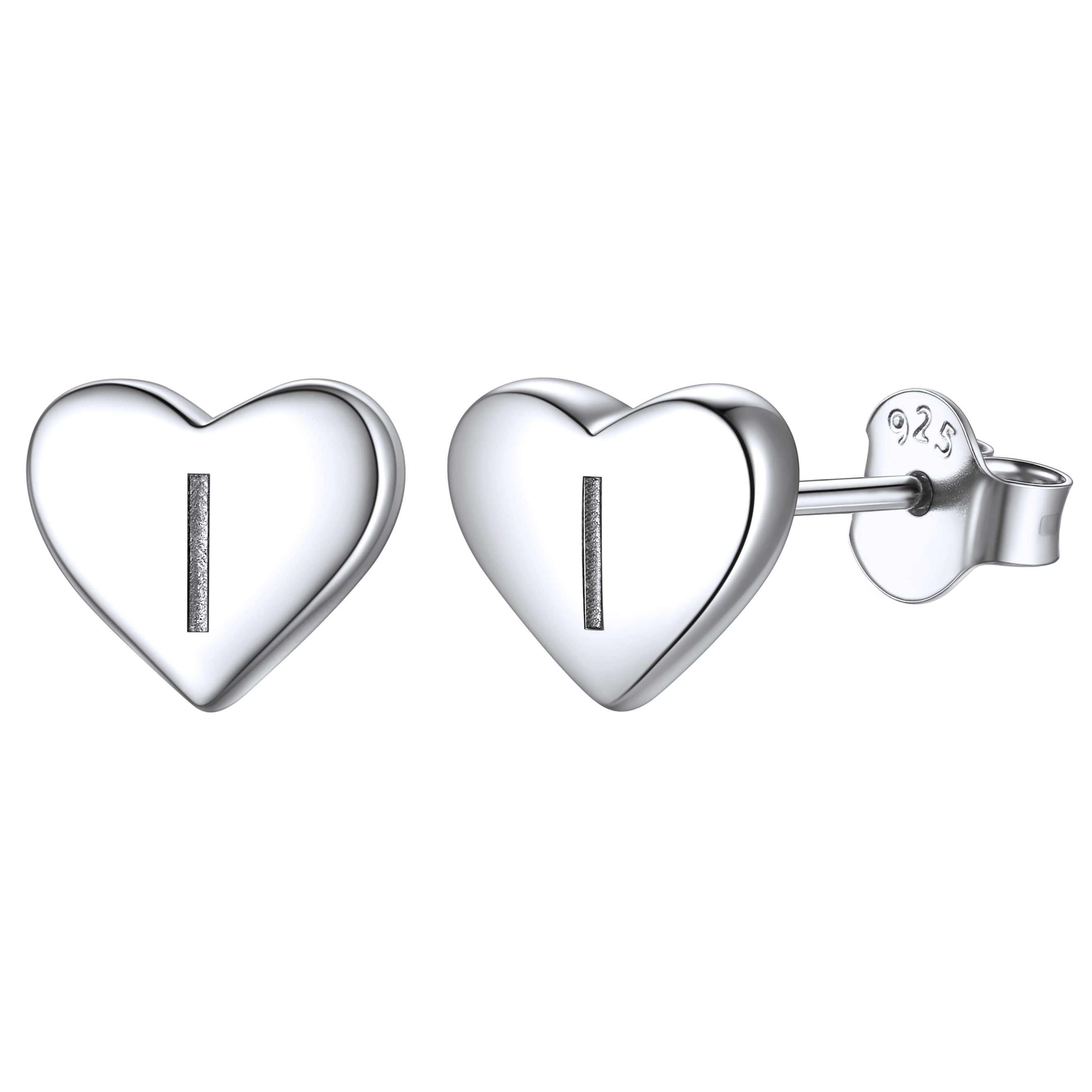 Sterling Silver Heart Initial Letter Stud Earrings for Girl Baby