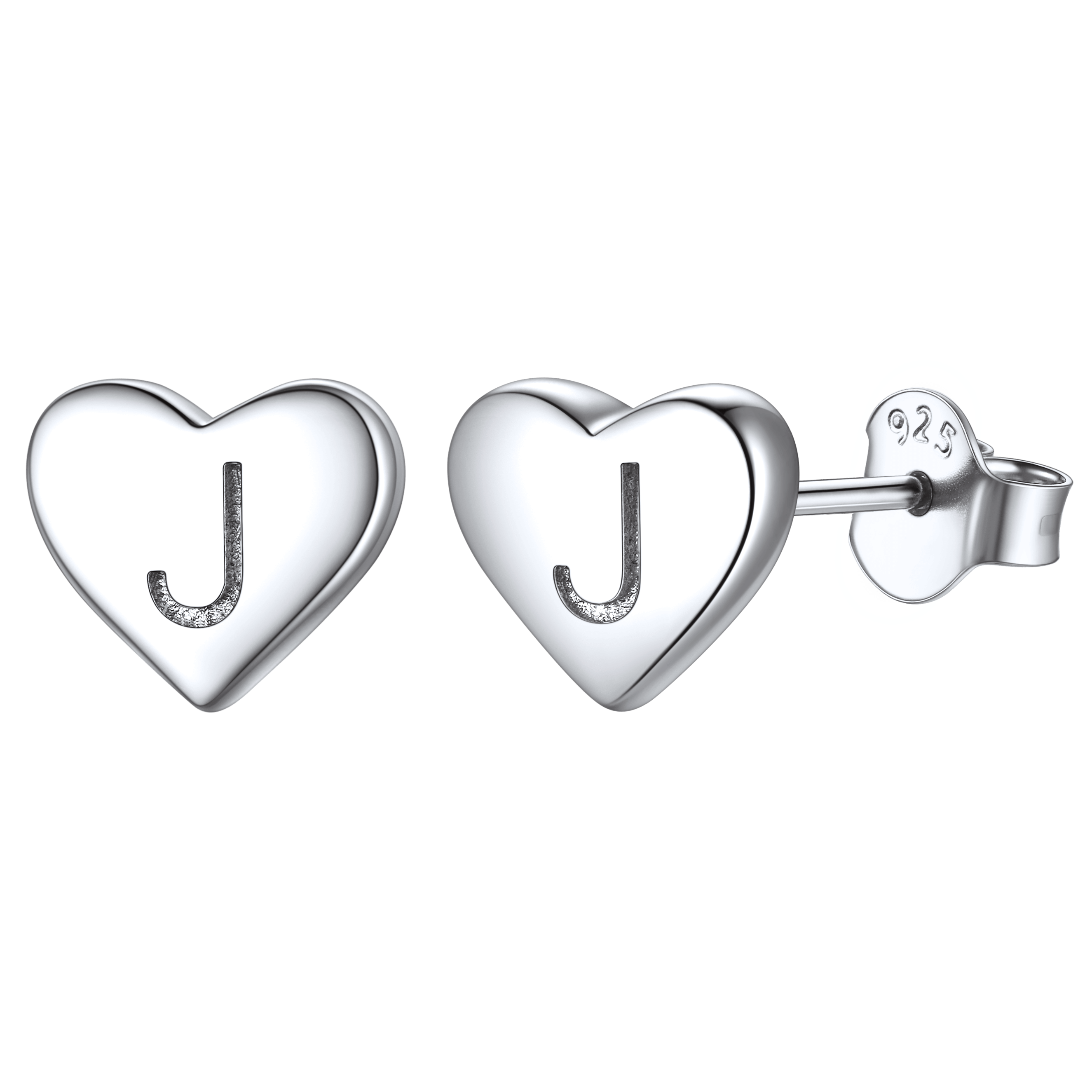 Sterling Silver Heart Initial Letter Stud Earrings for Girl Baby