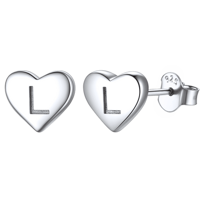 Sterling Silver Heart Initial Letter Stud Earrings for Girl Baby