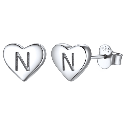 Sterling Silver Heart Initial Letter Stud Earrings for Girl Baby