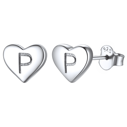 Sterling Silver Heart Initial Letter Stud Earrings for Girl Baby