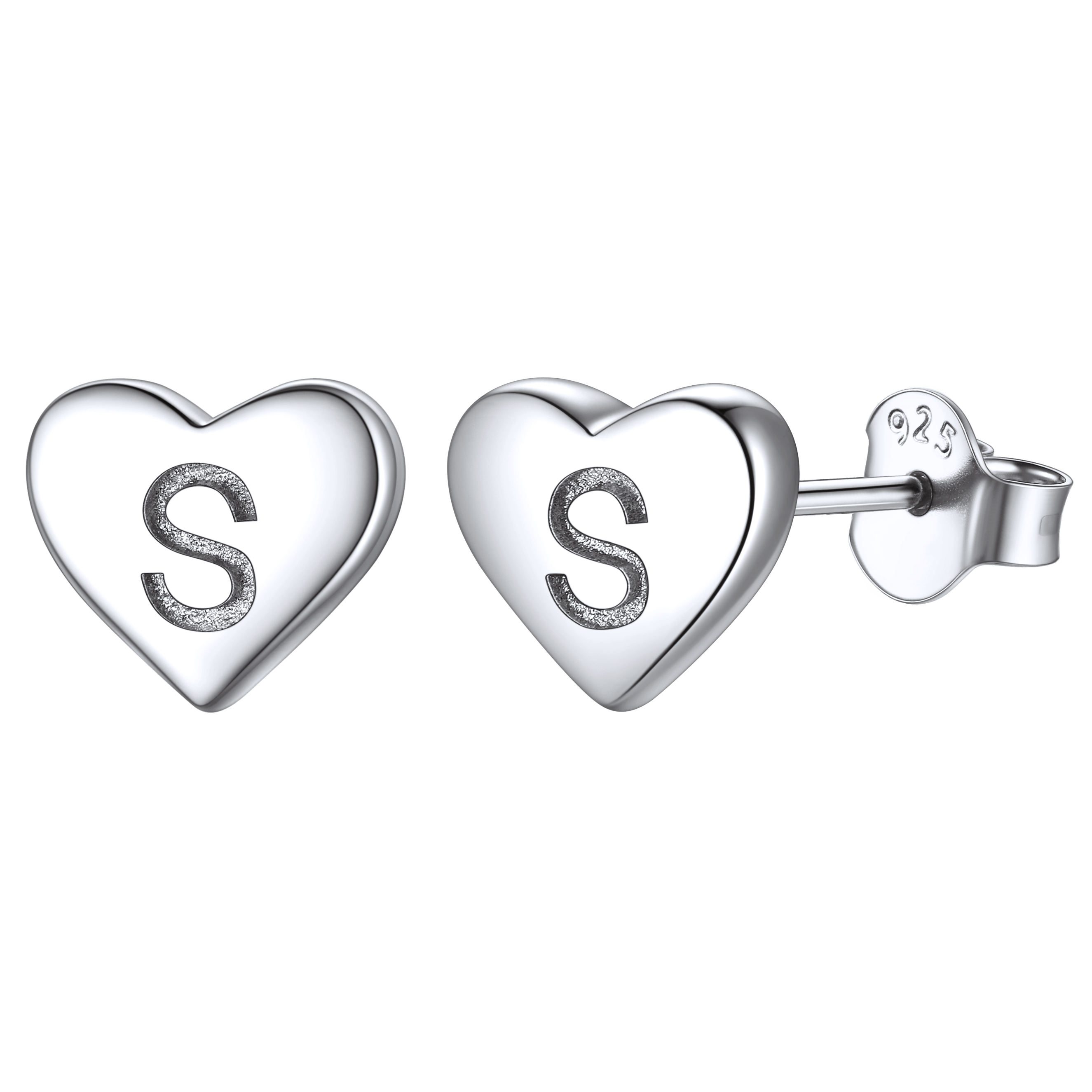 Sterling Silver Heart Initial Letter Stud Earrings for Girl Baby