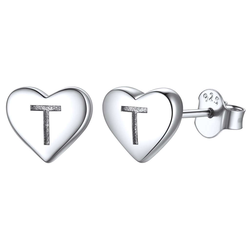 Sterling Silver Heart Initial Letter Stud Earrings for Girl Baby