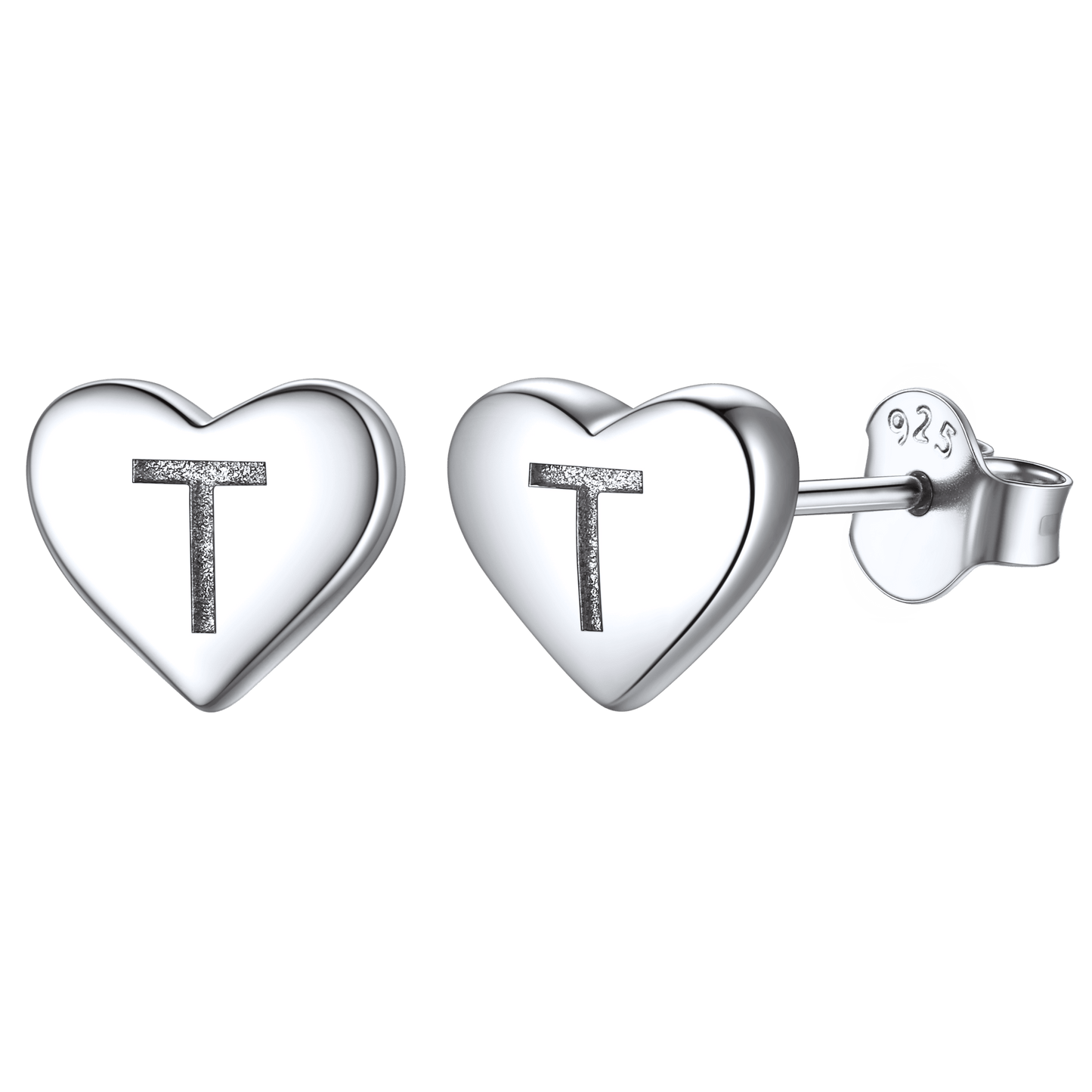 Sterling Silver Heart Initial Letter Stud Earrings for Girl Baby