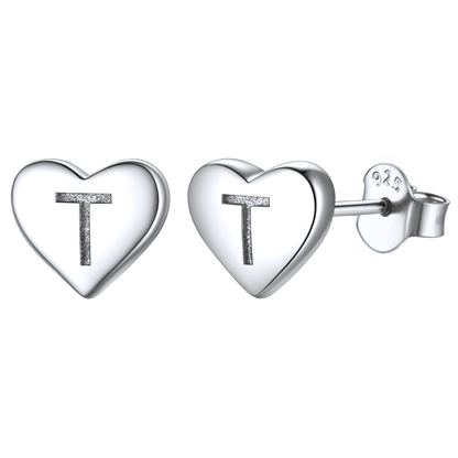 Sterling Silver Heart Initial Letter Stud Earrings for Girl Baby