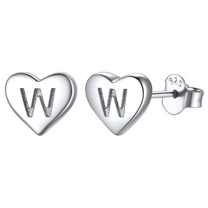 Sterling Silver Heart Initial Letter Stud Earrings for Girl Baby
