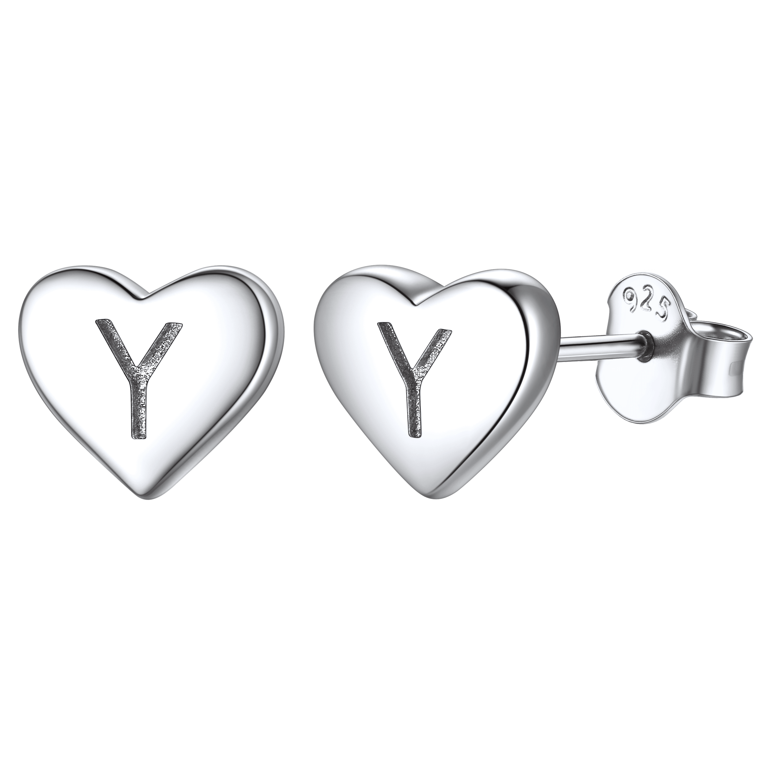 Sterling Silver Heart Initial Letter Stud Earrings for Girl Baby