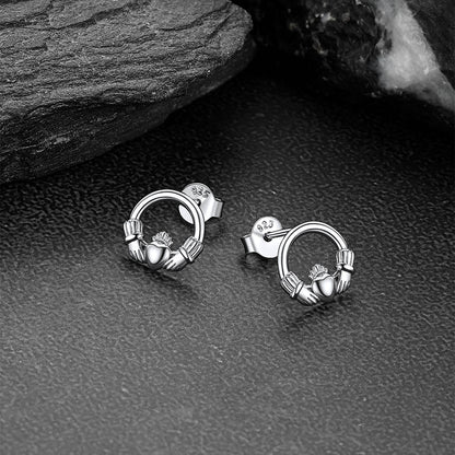Sterling Silver Irish Celtic Claddagh Stud Earrings for