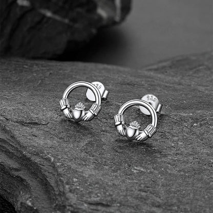 Sterling Silver Irish Celtic Claddagh Stud Earrings for