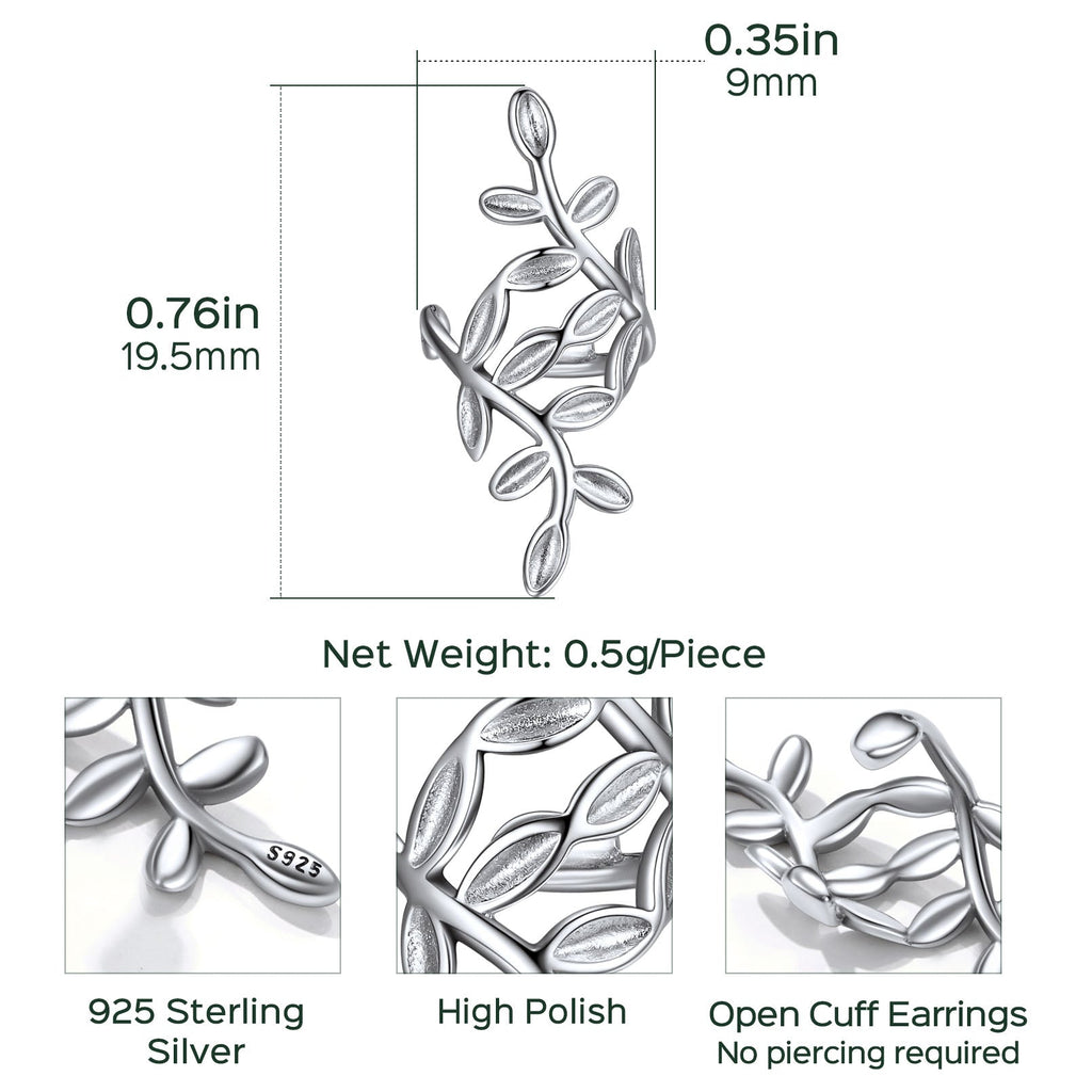 Sterling Silver Leaf Non Piercing Clip on Cartilage Ear Cuff Earrings 1pc