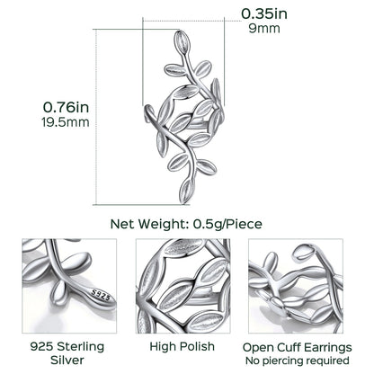 Sterling Silver Leaf Non Piercing Clip on Cartilage Ear Cuff Earrings 1pc
