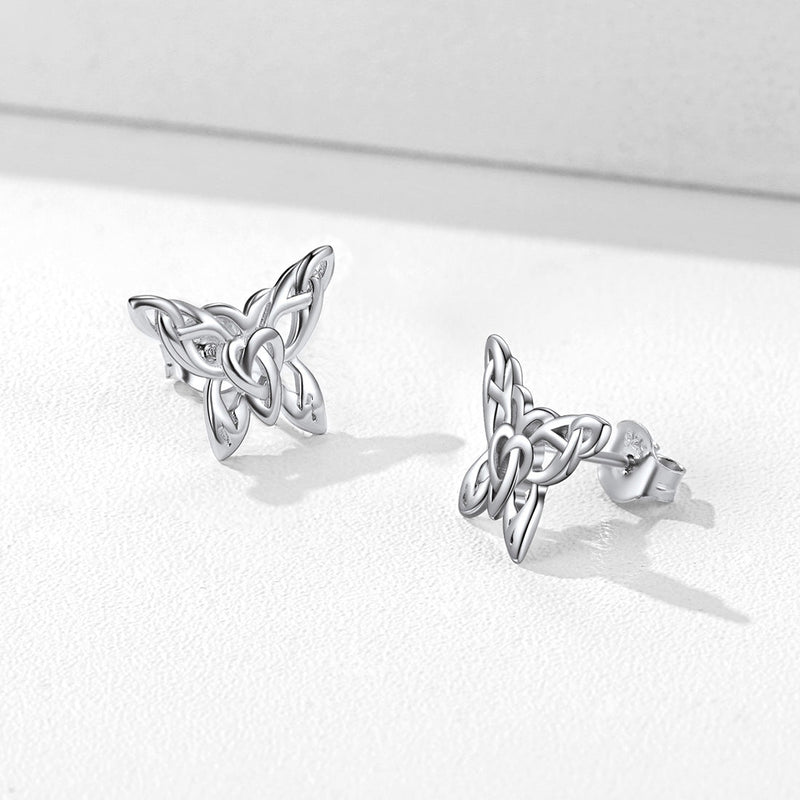 Silver Celtic Butterfly Stud Earrings for