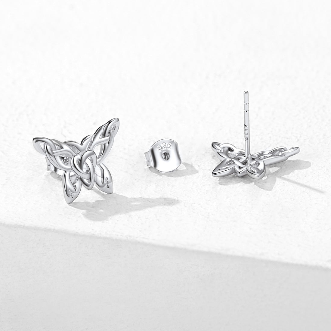Silver Celtic Butterfly Stud Earrings for
