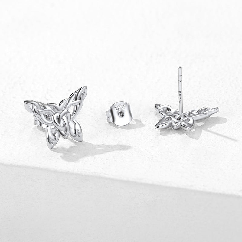 Silver Celtic Butterfly Stud Earrings for