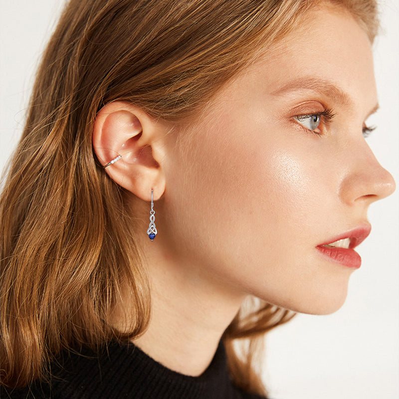 Sterling Silver Celtic Knot With Heart Birthstone Drop Earrings for
