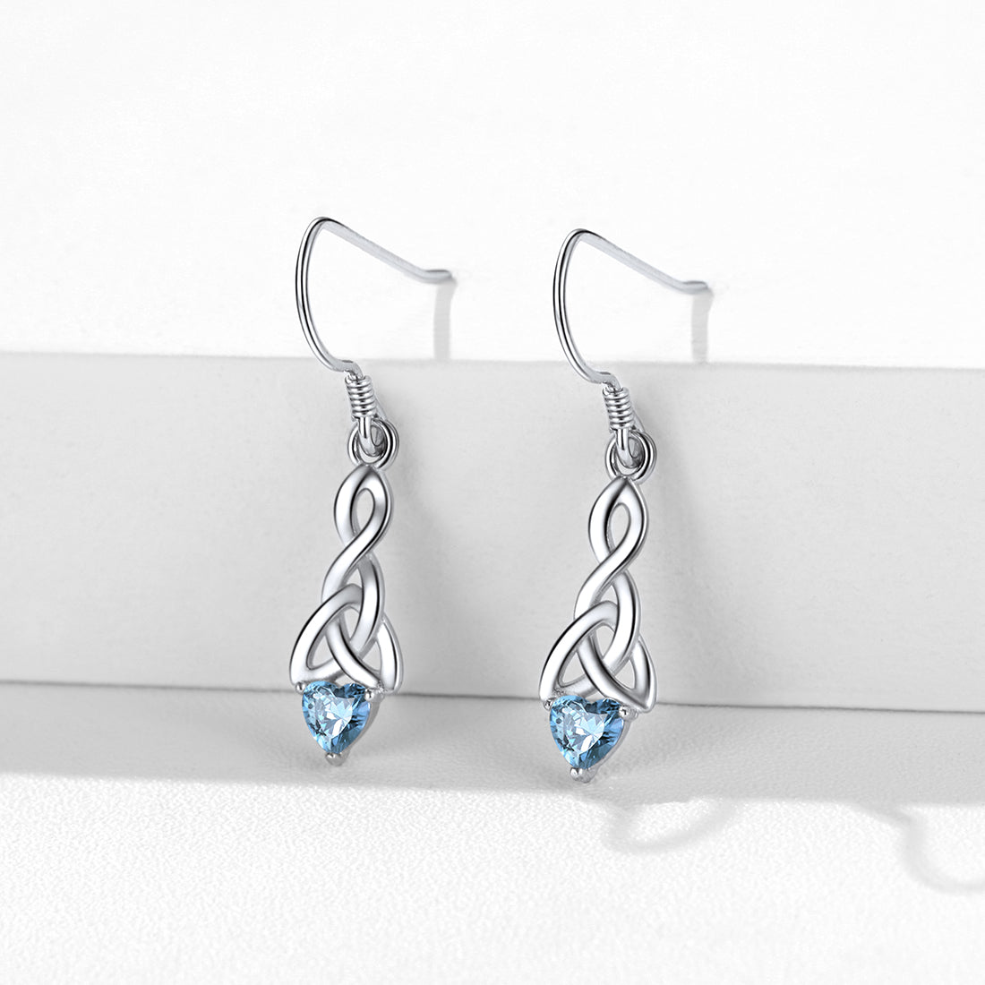 Sterling Silver Celtic Knot With Heart Birthstone Drop Earrings for