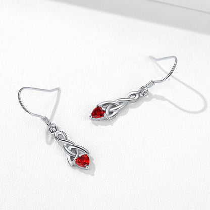 Sterling Silver Celtic Knot With Heart Birthstone Drop Earrings for