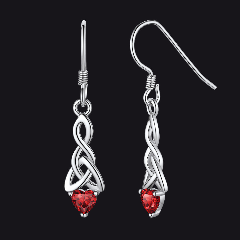 Sterling Silver Celtic Knot With Heart Birthstone Drop Earrings for