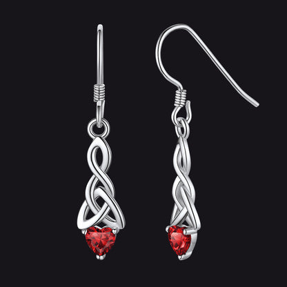 Sterling Silver Celtic Knot With Heart Birthstone Drop Earrings for