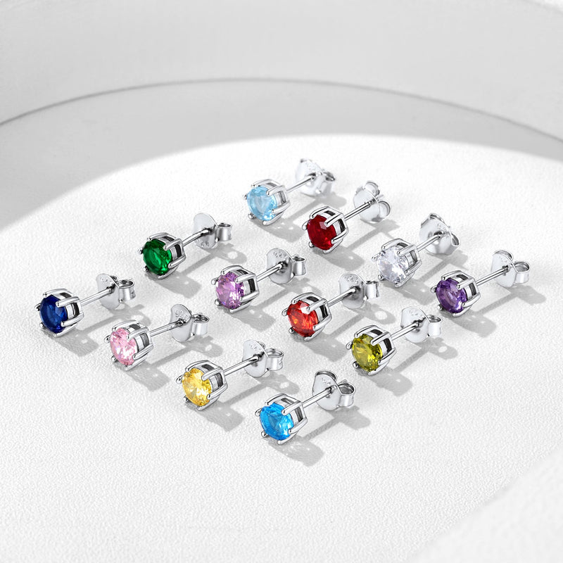 925 Sterling Silver Birthstone Stud Earrings for