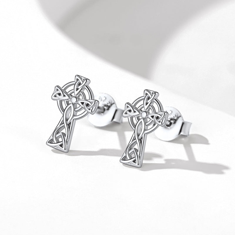 Silver Celtic Cross Stud Earrings for