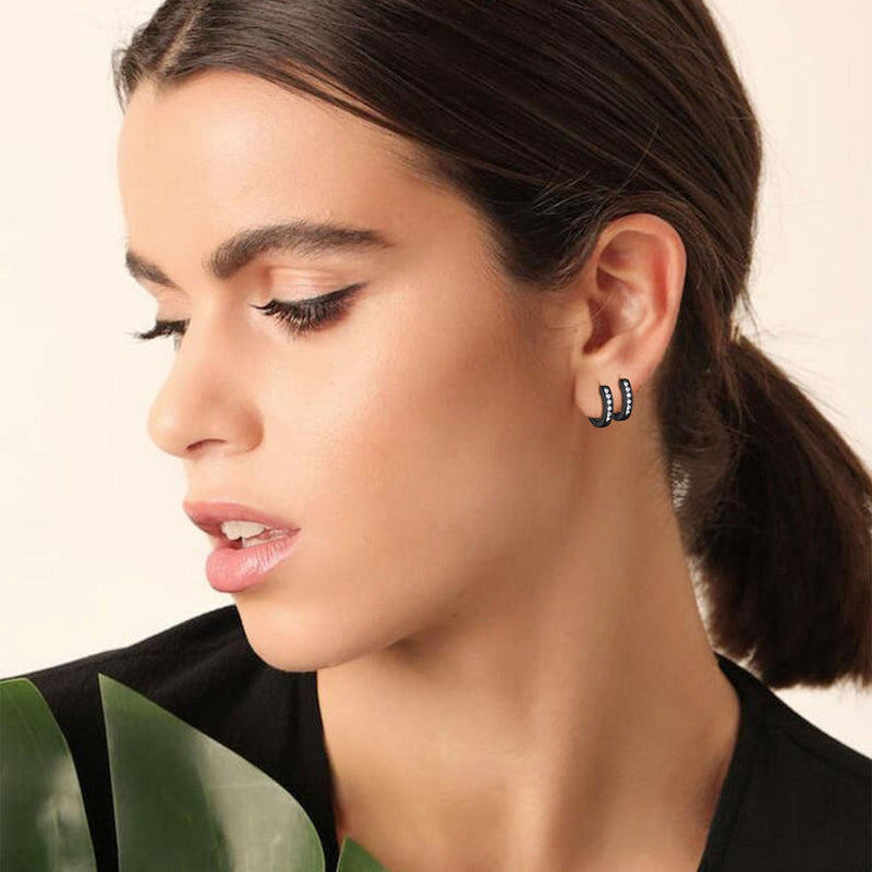 Sterling Silver Black Onyx Huggie Hoop Earrings for