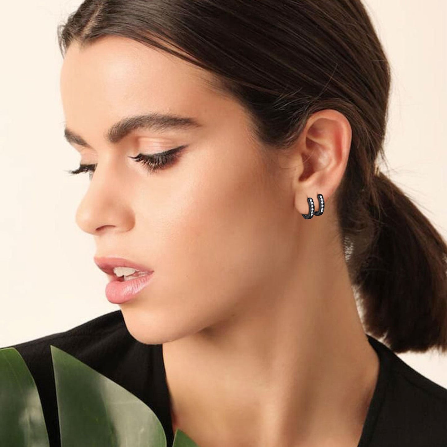 Sterling Silver Black Onyx Huggie Hoop Earrings for