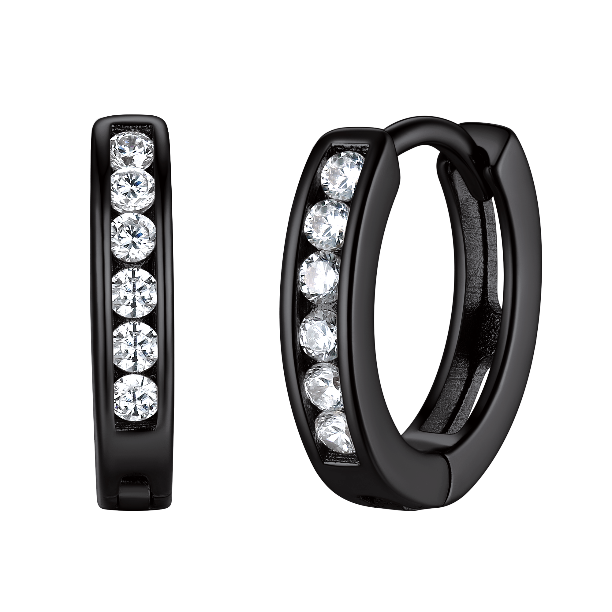 Sterling Silver Black Onyx Huggie Hoop Earrings for