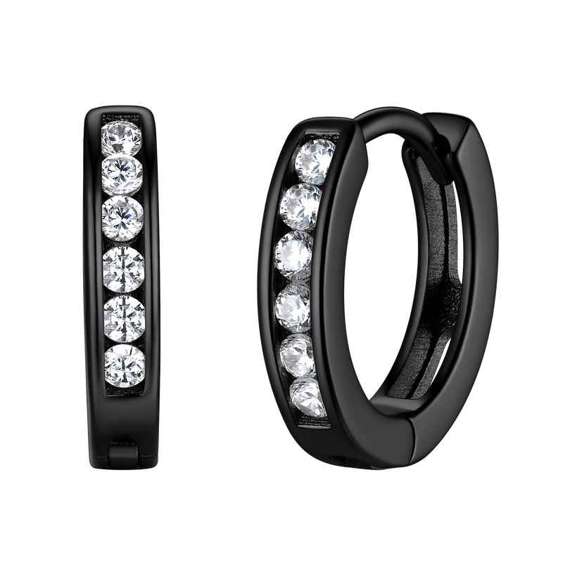 Sterling Silver Black Onyx Huggie Hoop Earrings for