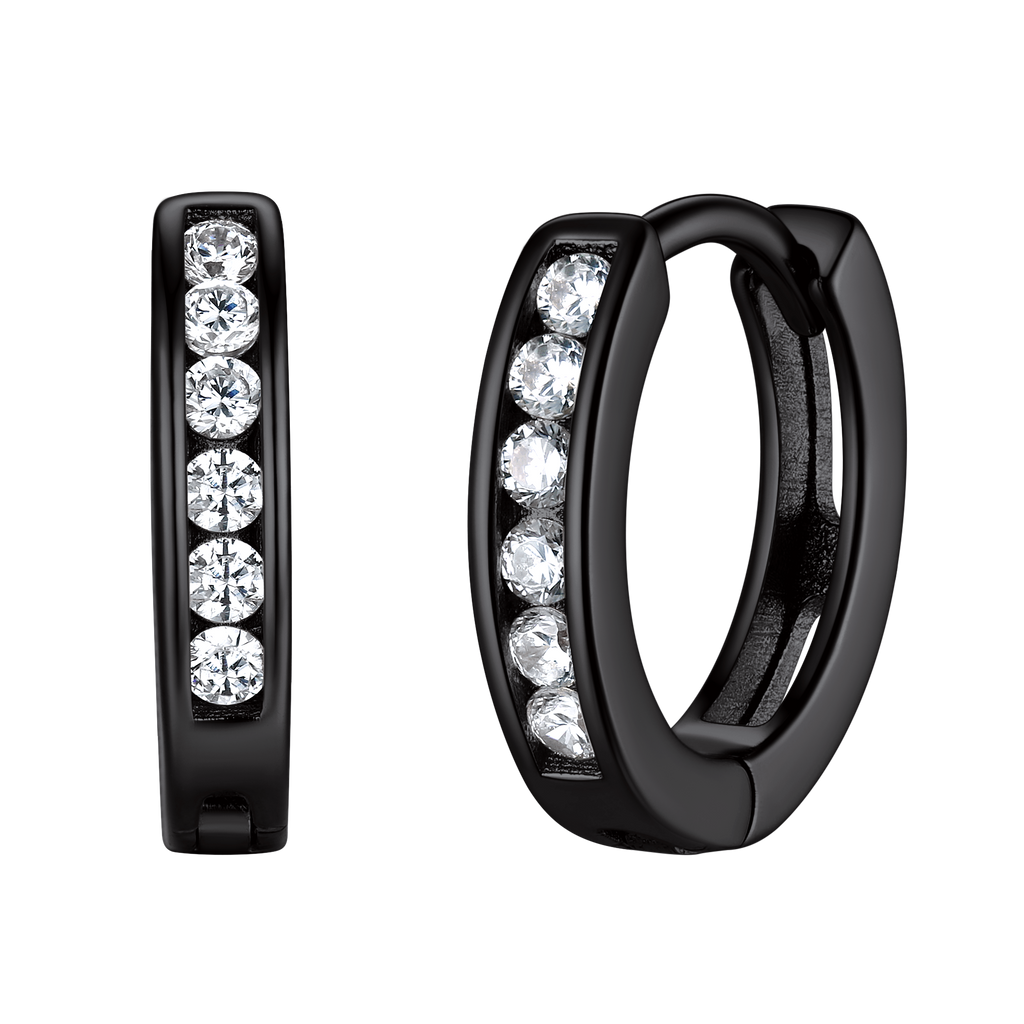 Sterling Silver Black Onyx Huggie Hoop Earrings for