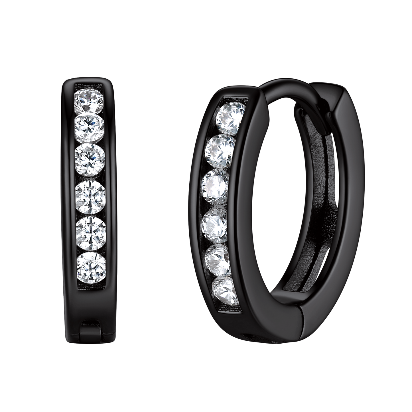 Sterling Silver Black Onyx Huggie Hoop Earrings for