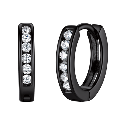 Sterling Silver Black Onyx Huggie Hoop Earrings for