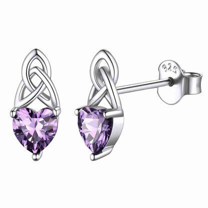 Sterling Silver Irish Celtic Knot Birthstone Stud Earrings for