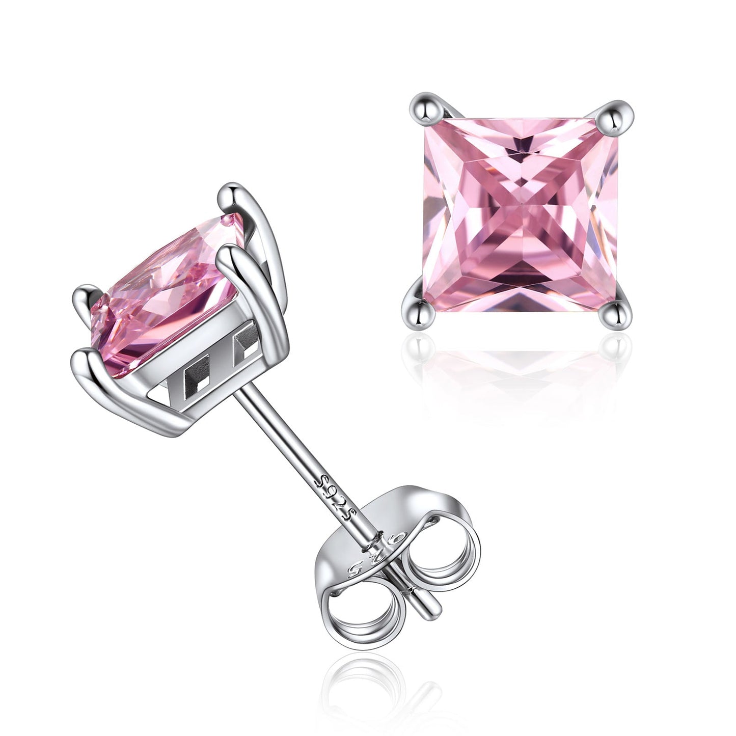 Sterling Silver Princess Cut Birthstone Stud Earrings Gift for Her