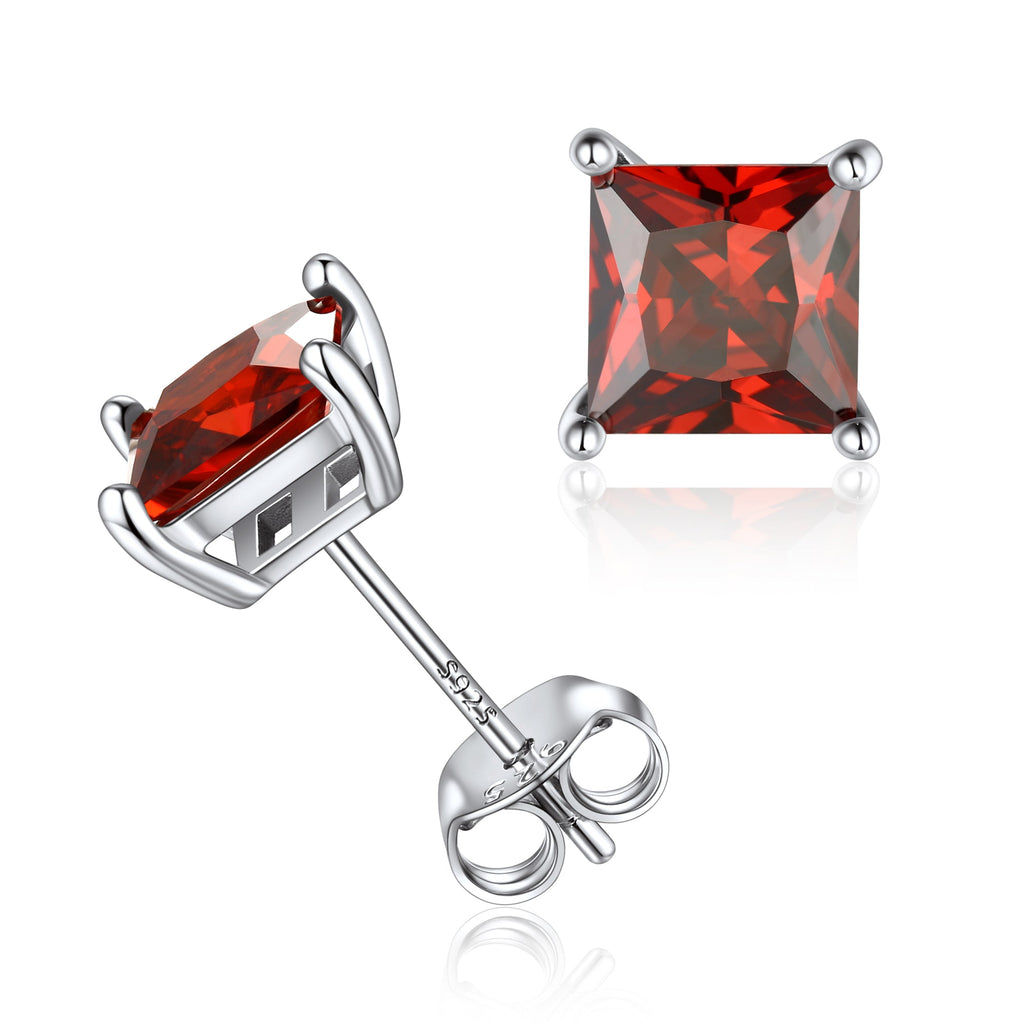 Sterling Silver Princess Cut Birthstone Stud Earrings Gift for Her