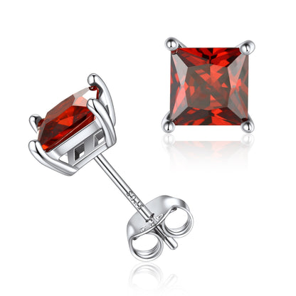 Sterling Silver Princess Cut Birthstone Stud Earrings Gift for Her