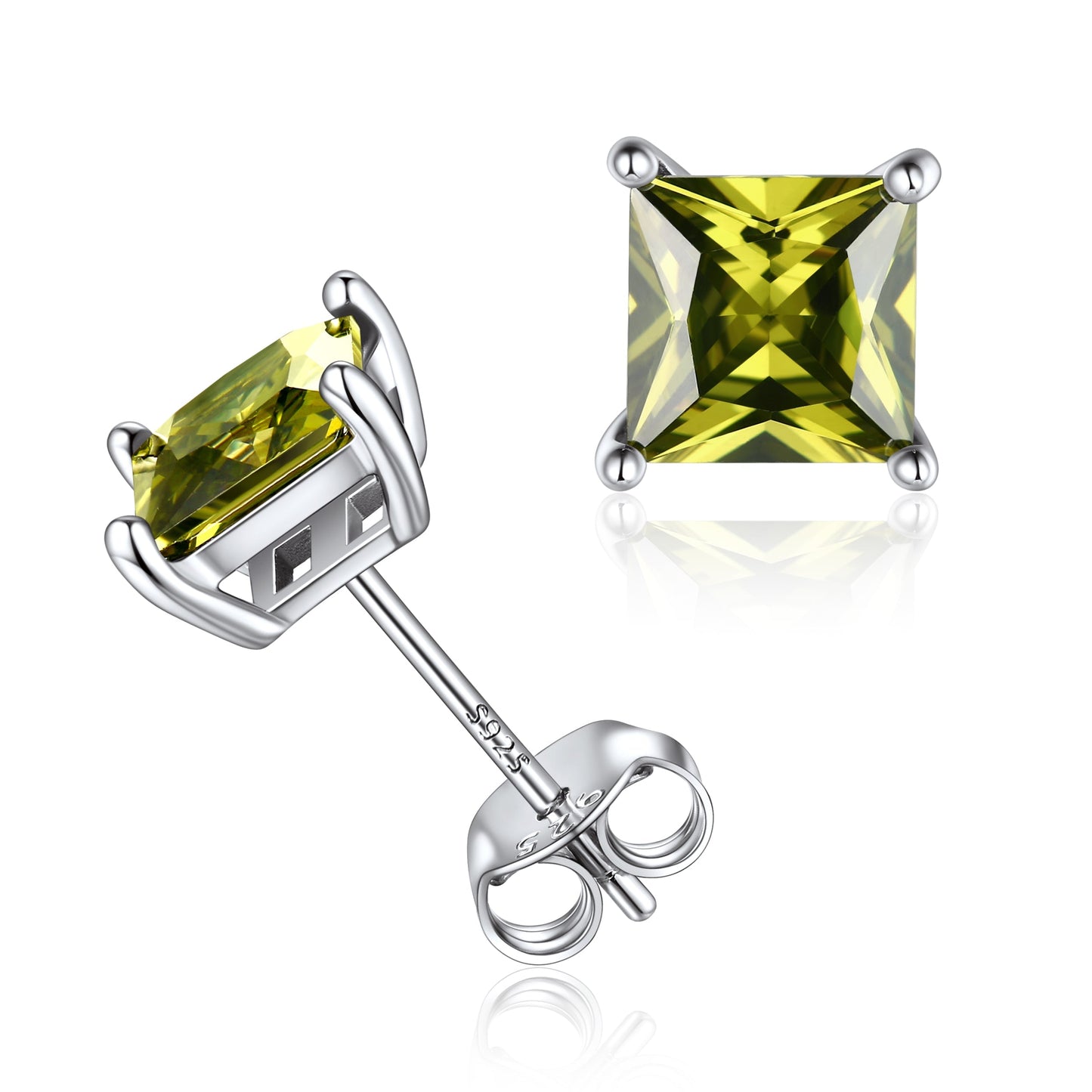 Sterling Silver Princess Cut Birthstone Stud Earrings Gift for Her