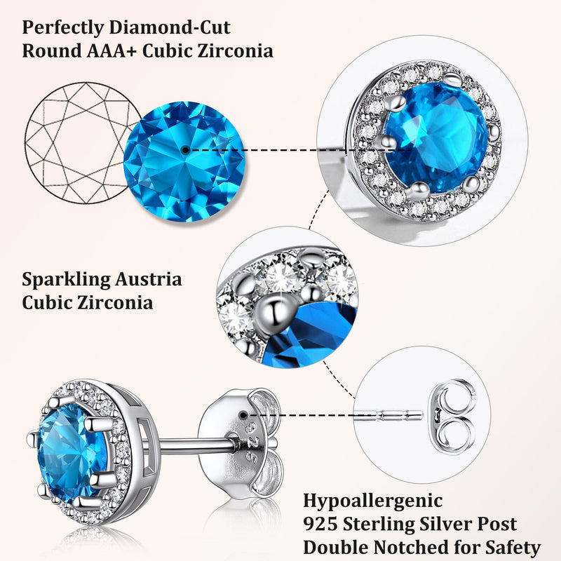 S925 Silver Cz Birthstone Stud Halo Earrings for