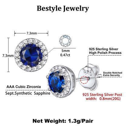 S925 Silver Cz Birthstone Stud Halo Earrings for